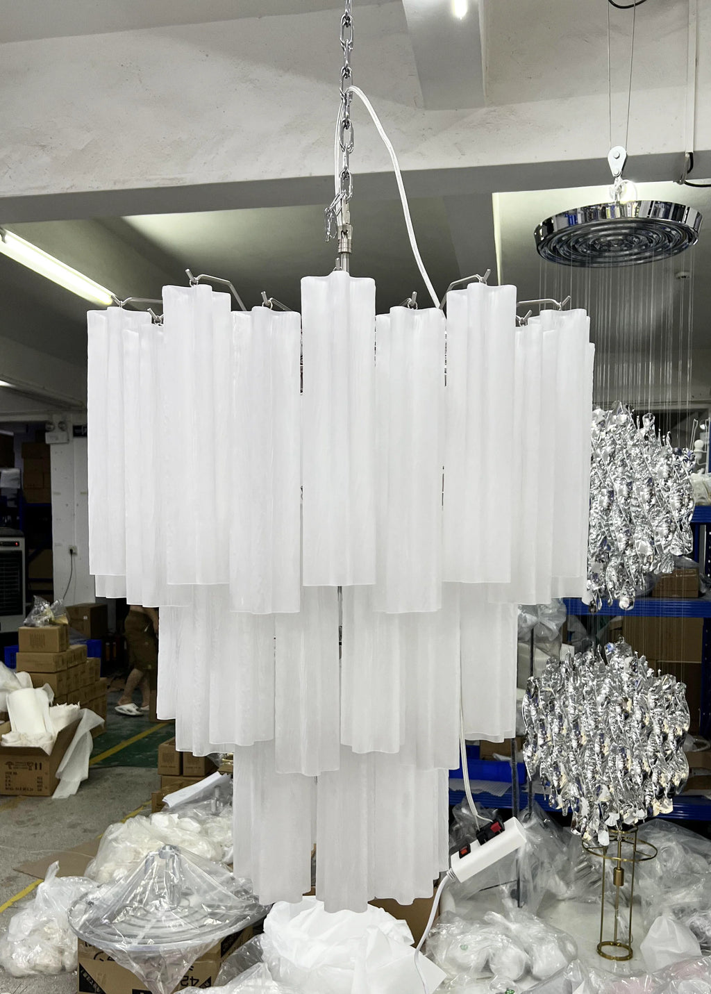 Elegant White Murano Glass Tube Chandelier