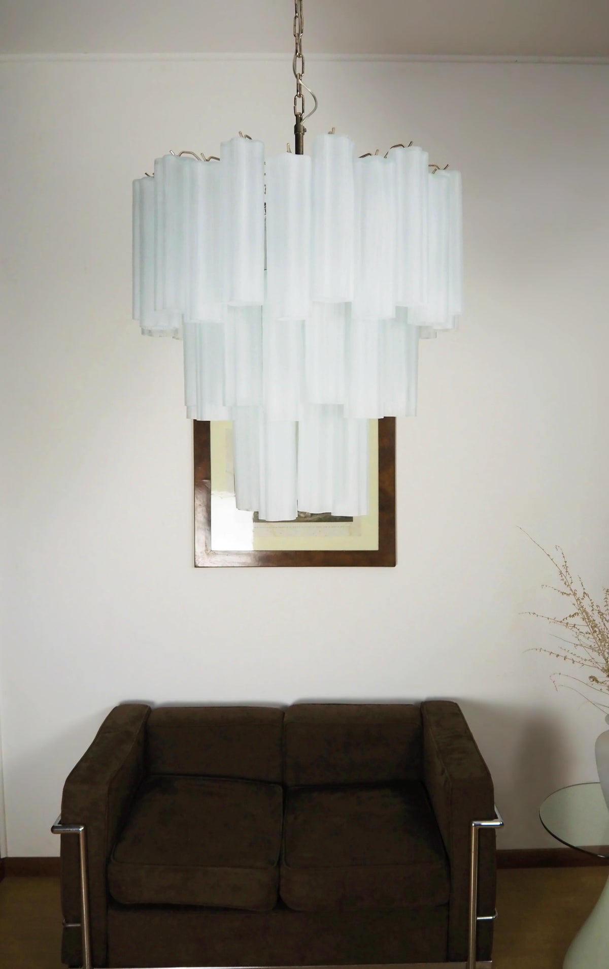 Elegant White Murano Glass Tube Chandelier