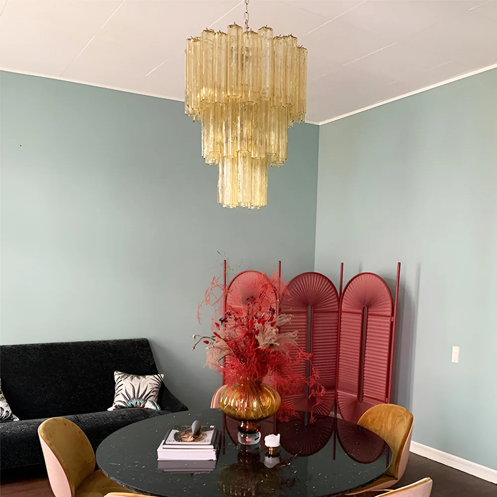 Elegant Yellow Murano Glass Tube Chandelier