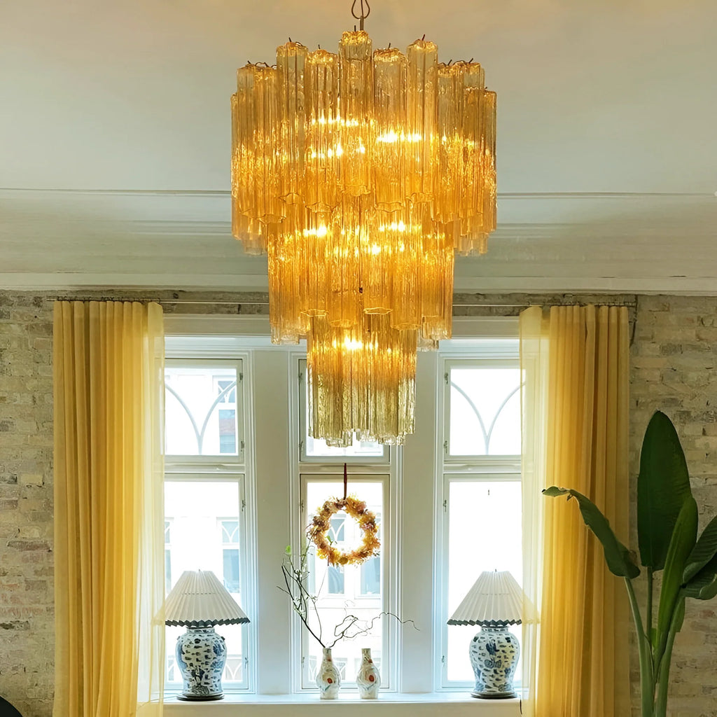 Elegant Yellow Murano Glass Tube Chandelier