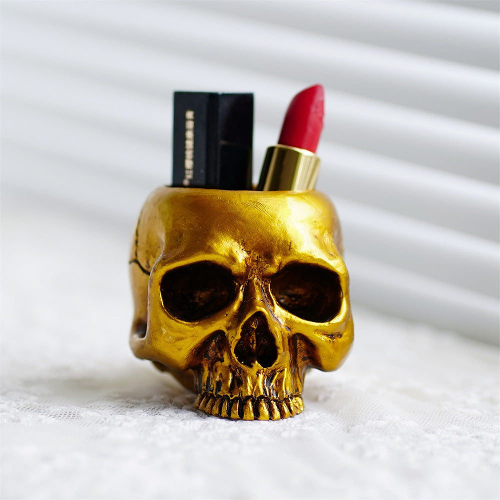 Small Golden Skull Decoration Desktop Small Storage succulent basin tabletop candle holder