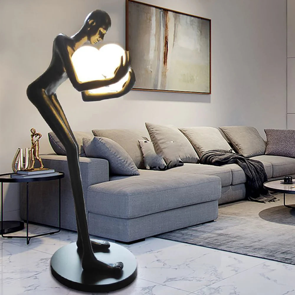 Figure Holding Ball Sculpture Floor Lamp