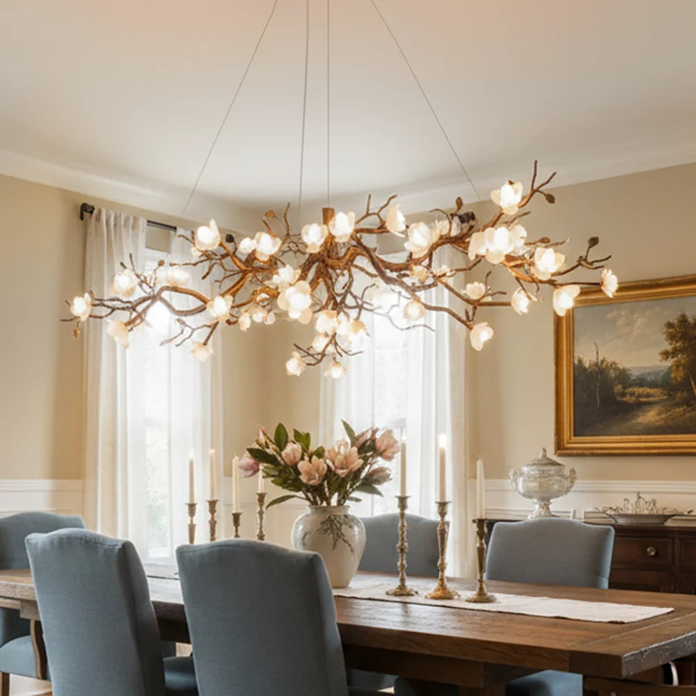 Flower Bloom Branch Brass Chandelier