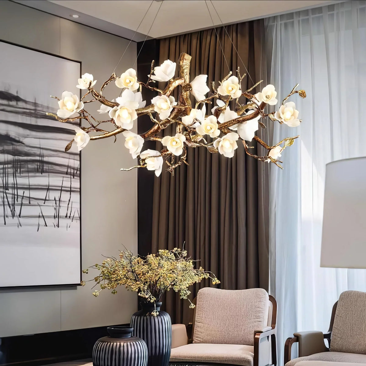 Flower Bloom Branch Brass Chandelier