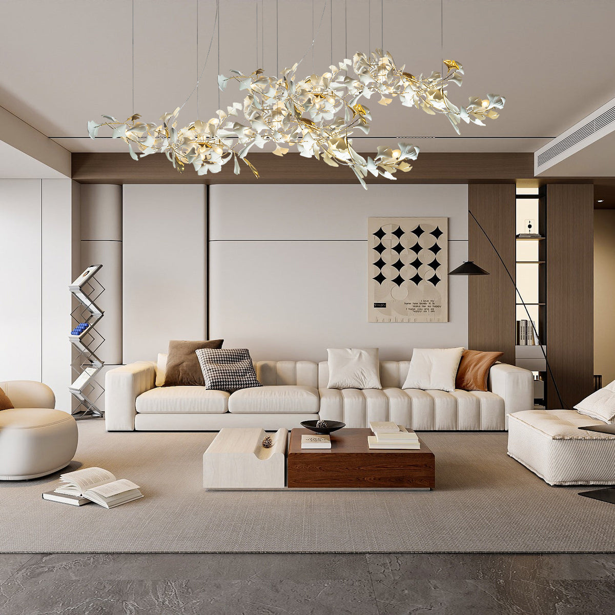 Gold White Leaves Combination Gingko Chandeliers