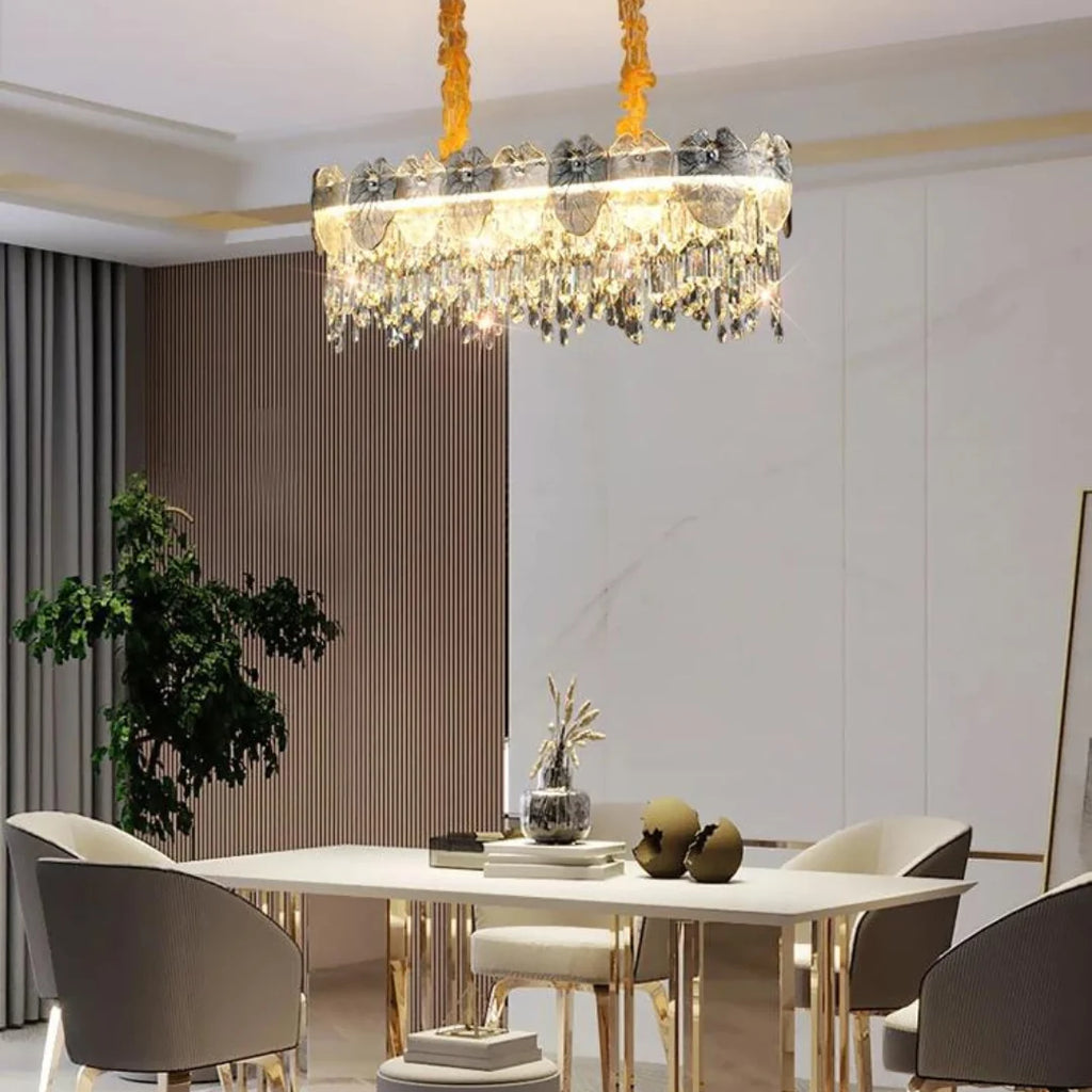 Golden Lotus Leaf Round Crystal Chandelier