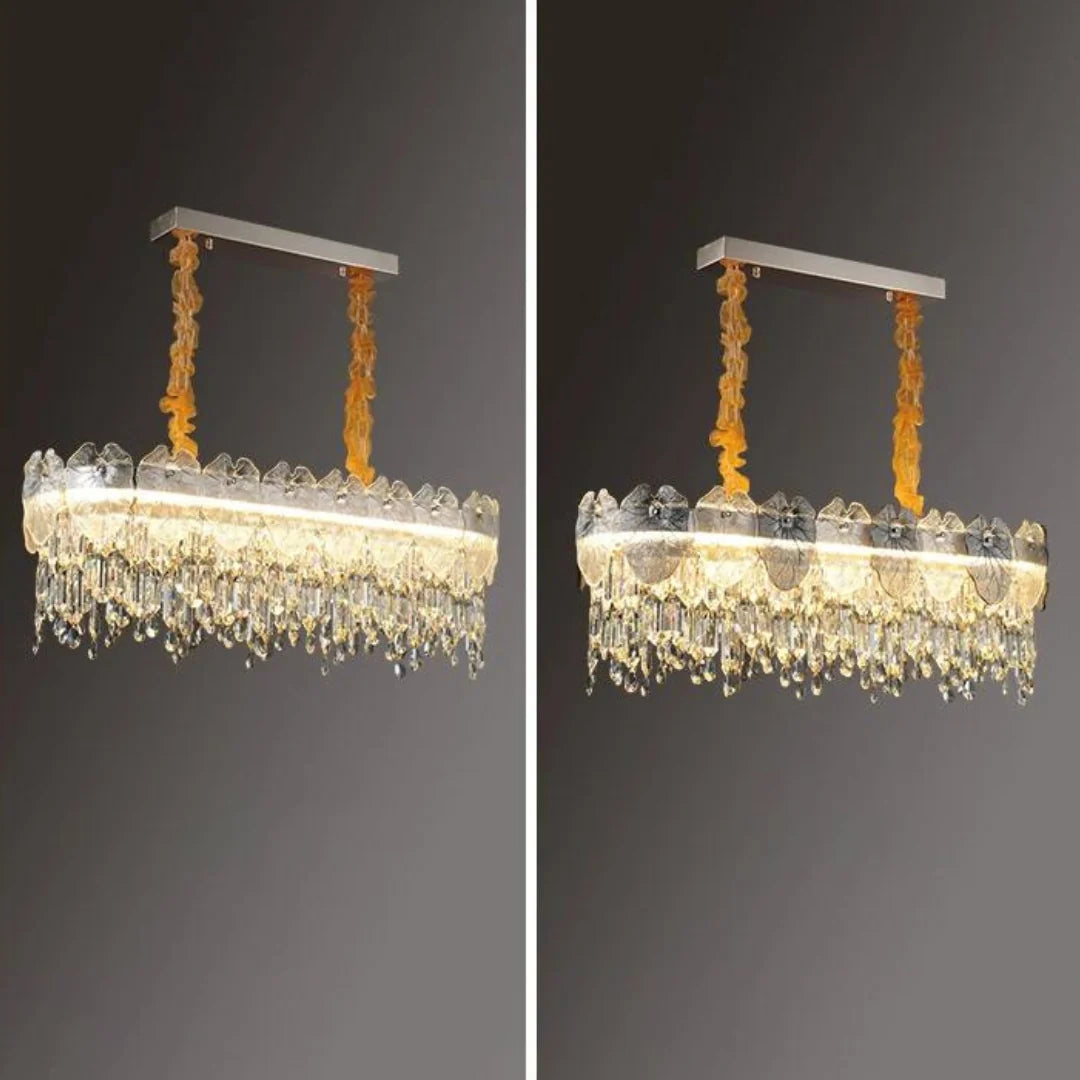 Golden Lotus Leaf Round Crystal Chandelier