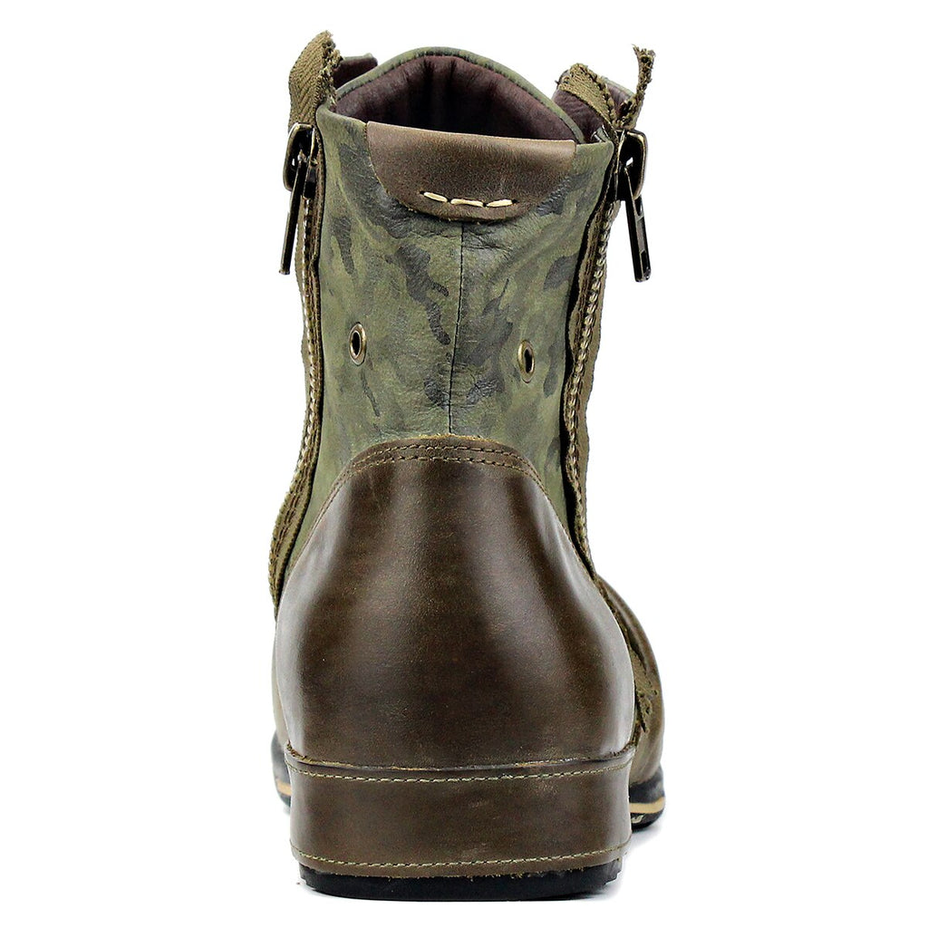 OSSTONE Moto Boots for Men Vintage Zipper-up Retro Leather Chukka Boots Distressed Rock n roll Bike Shoes Punk Boots OS-5008-8-GREN