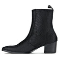 OSSTONE Men Chelsea Ankle Boots Leather Pony Hair Heeled Boots With Side Zipper Cuban Heel Dress Boots Disco Shoes OS-JY021-A