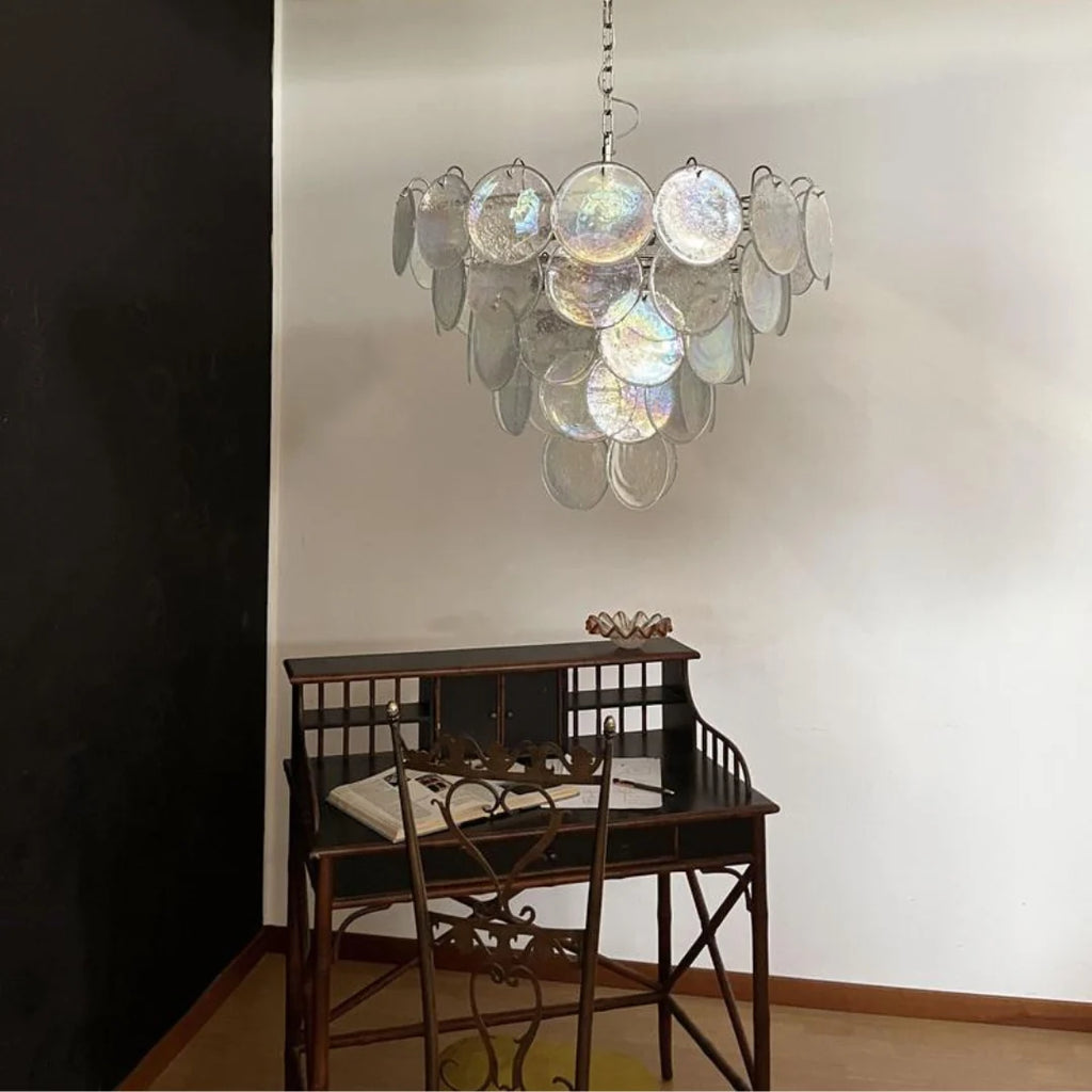 Elegant Murano Disc Iridescent Chandelier