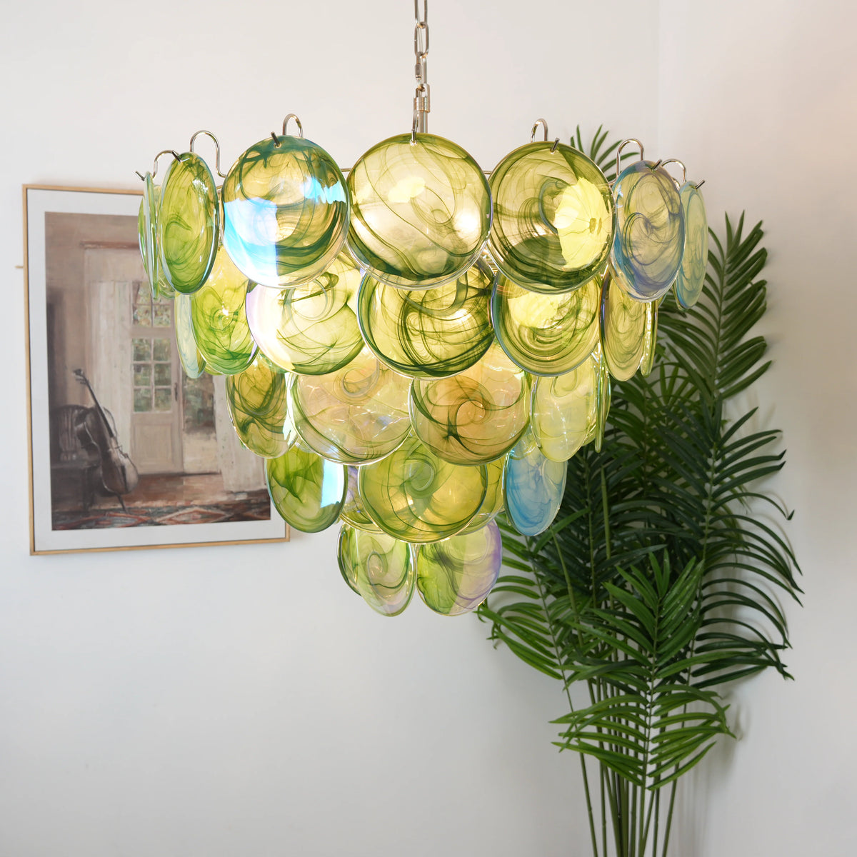 Elegant Green Murano Disc Chandelier