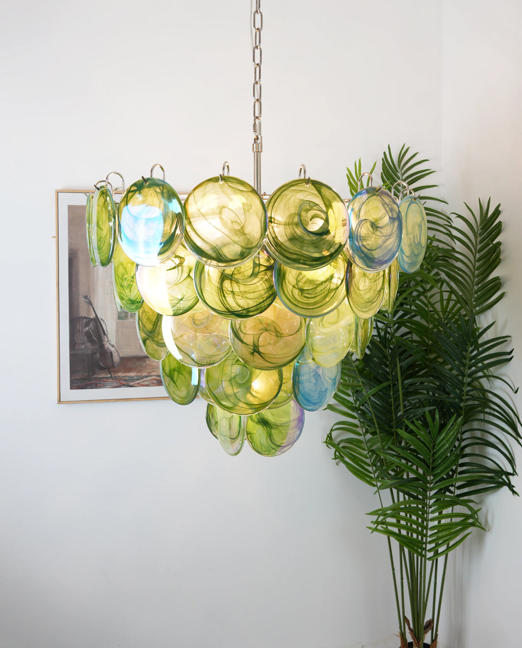 Elegant Green Murano Disc Chandelier