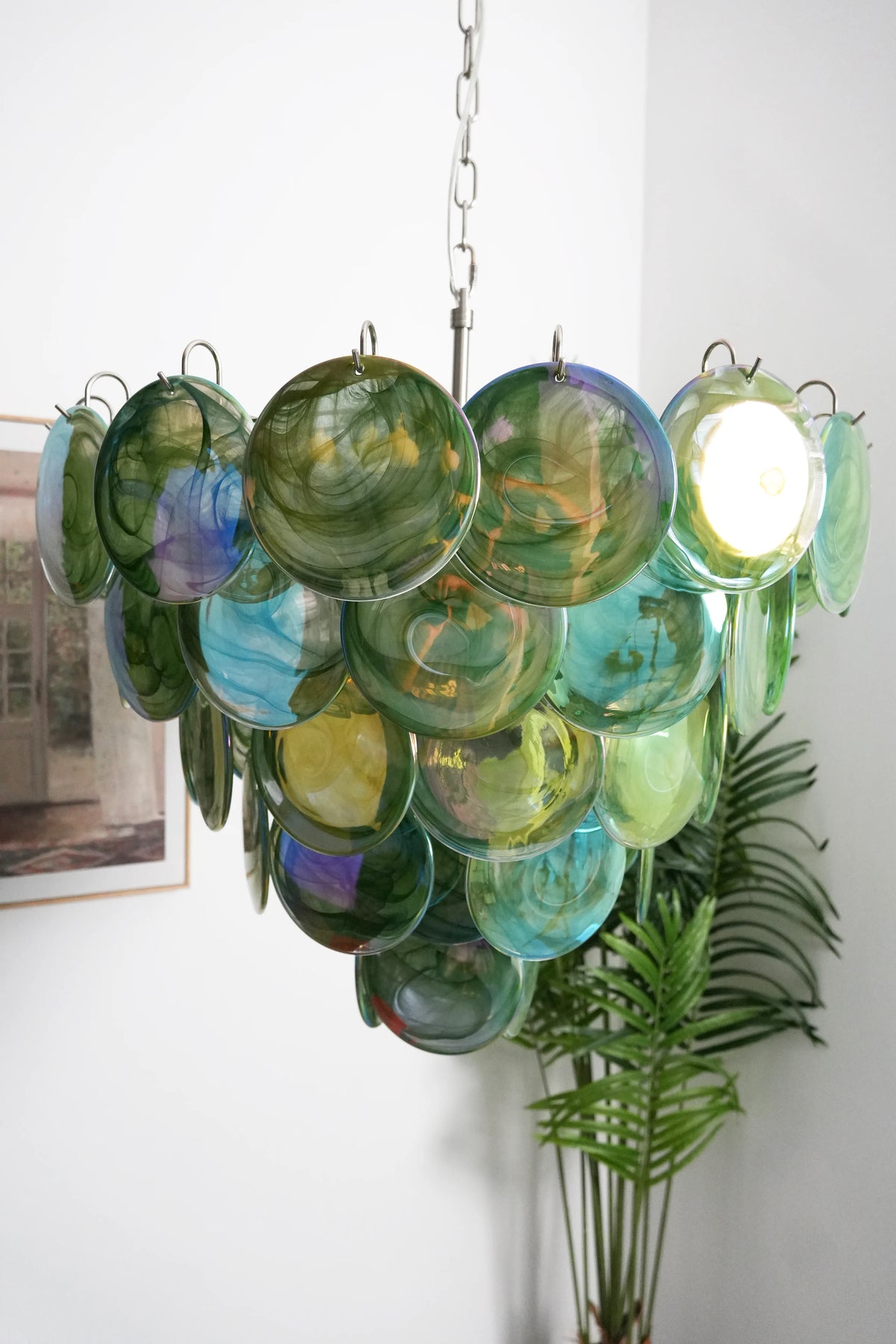 Elegant Green Murano Disc Chandelier
