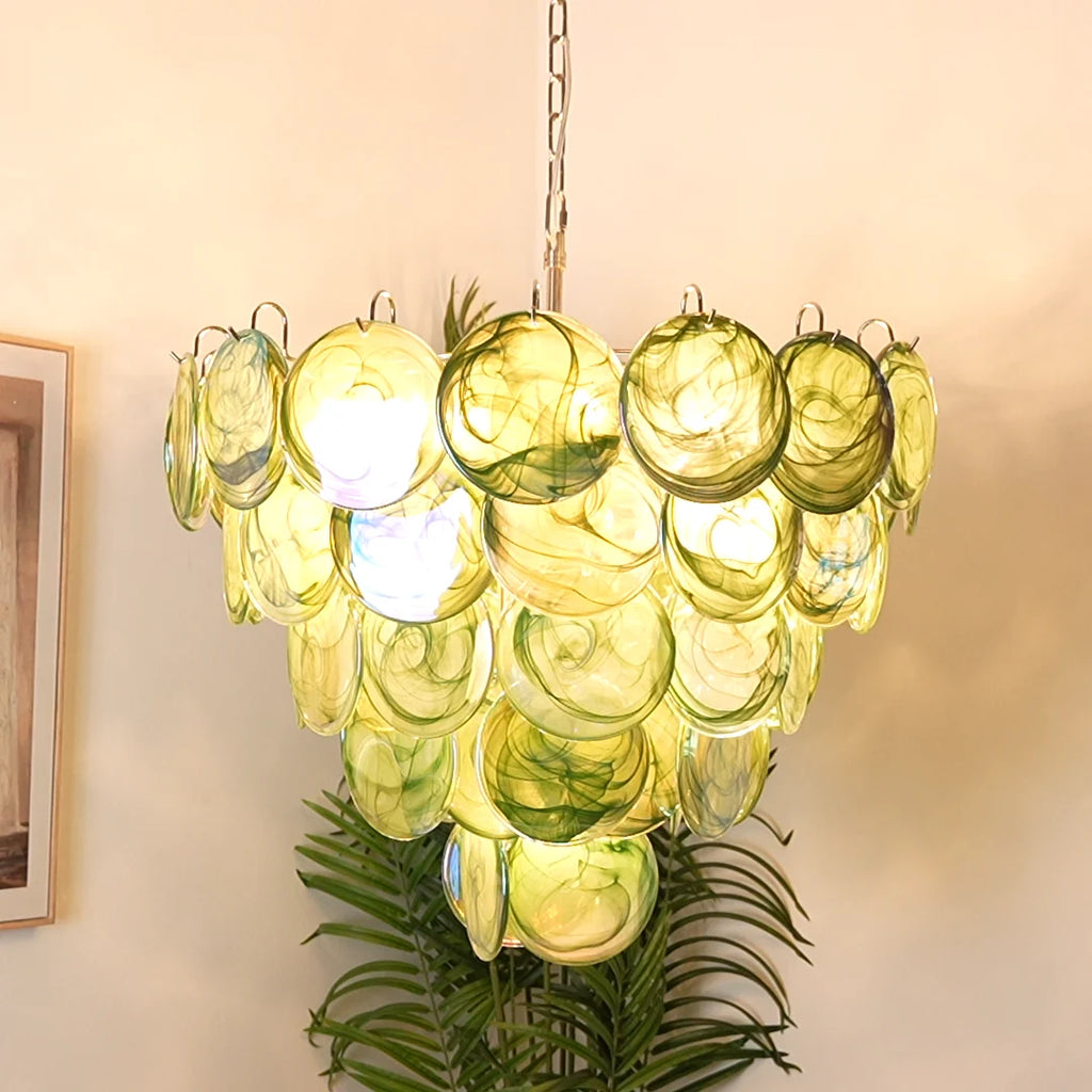 Elegant Green Murano Disc Chandelier