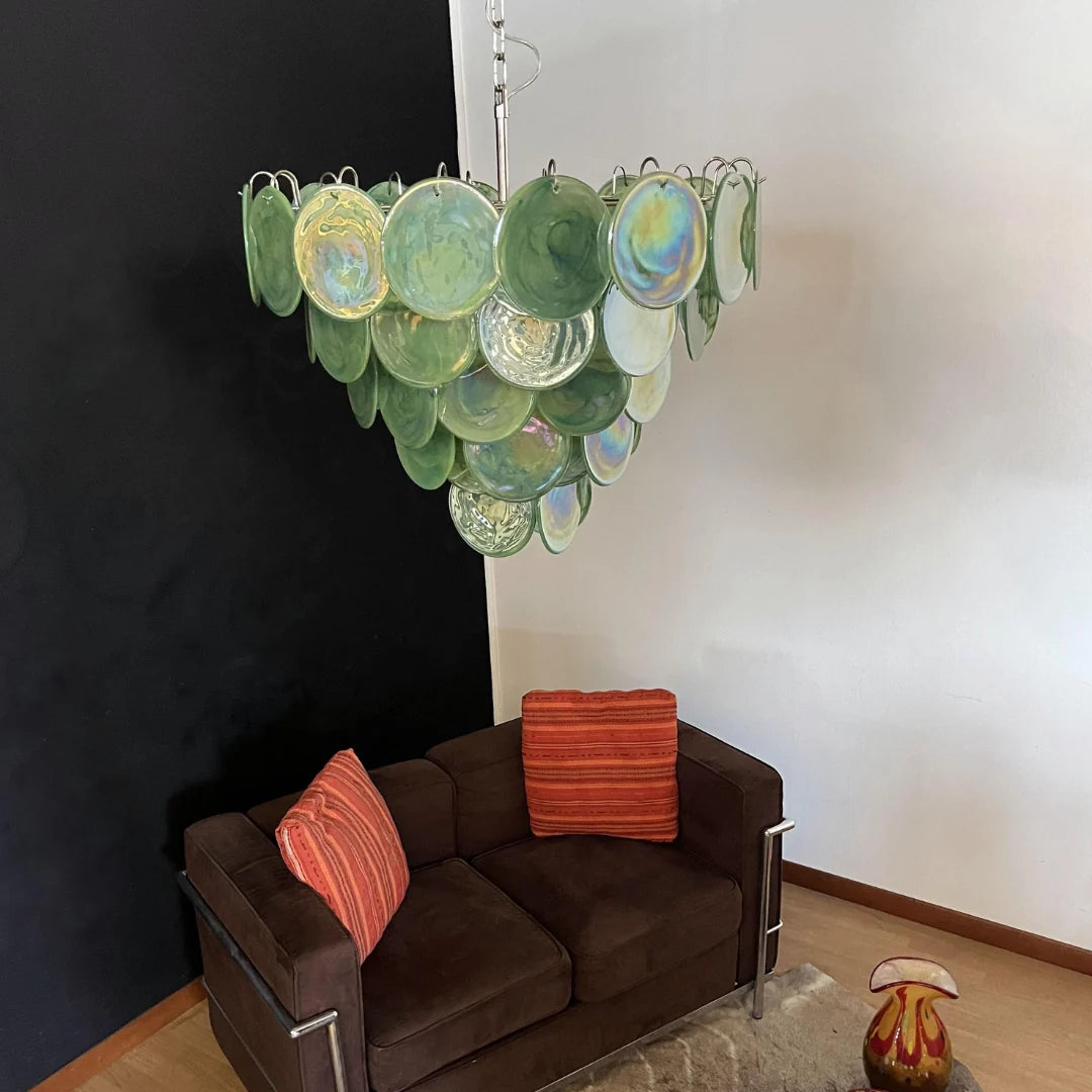 Elegant Green Murano Disc Chandelier