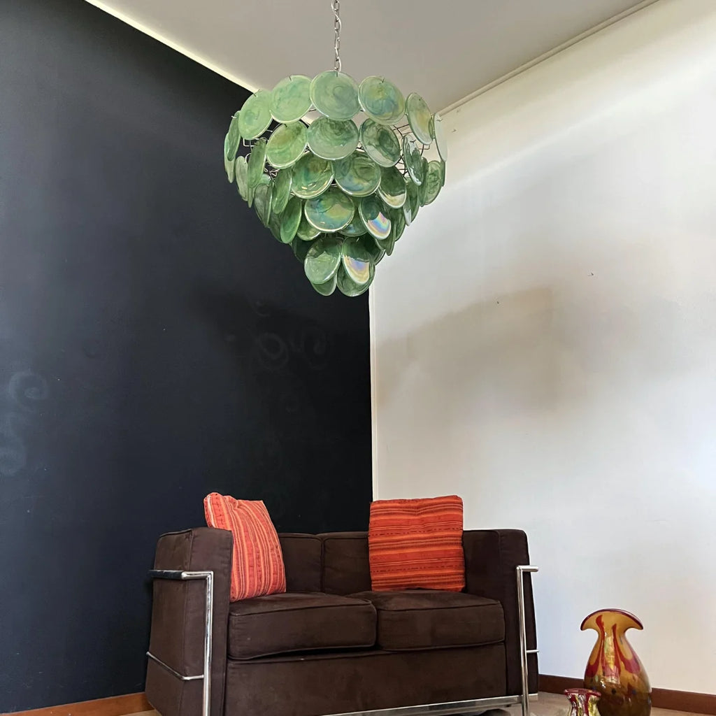 Elegant Green Murano Disc Chandelier