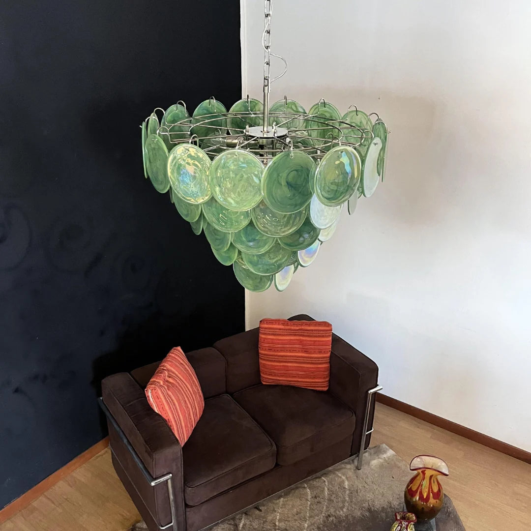 Elegant Green Murano Disc Chandelier