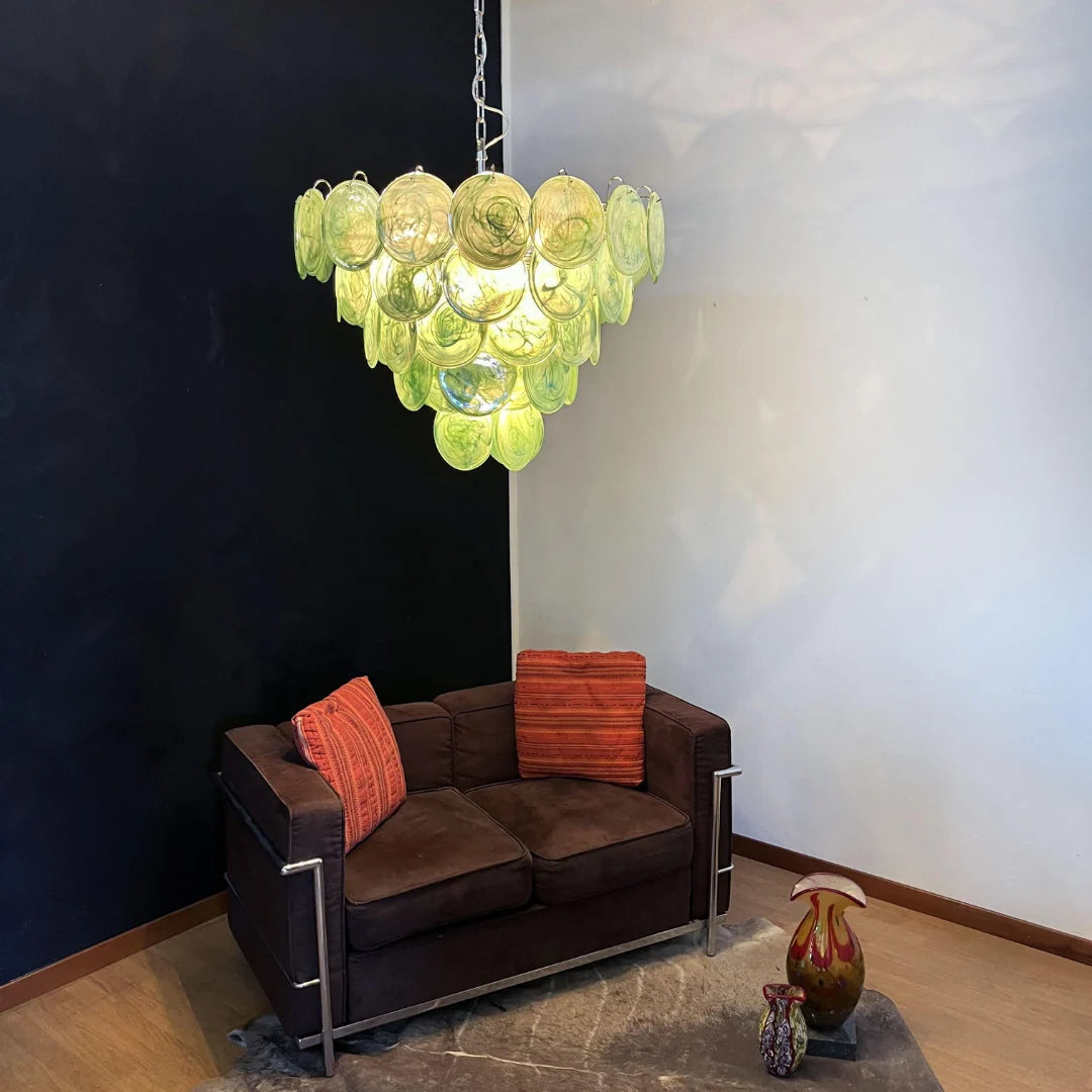 Elegant Green Murano Disc Chandelier