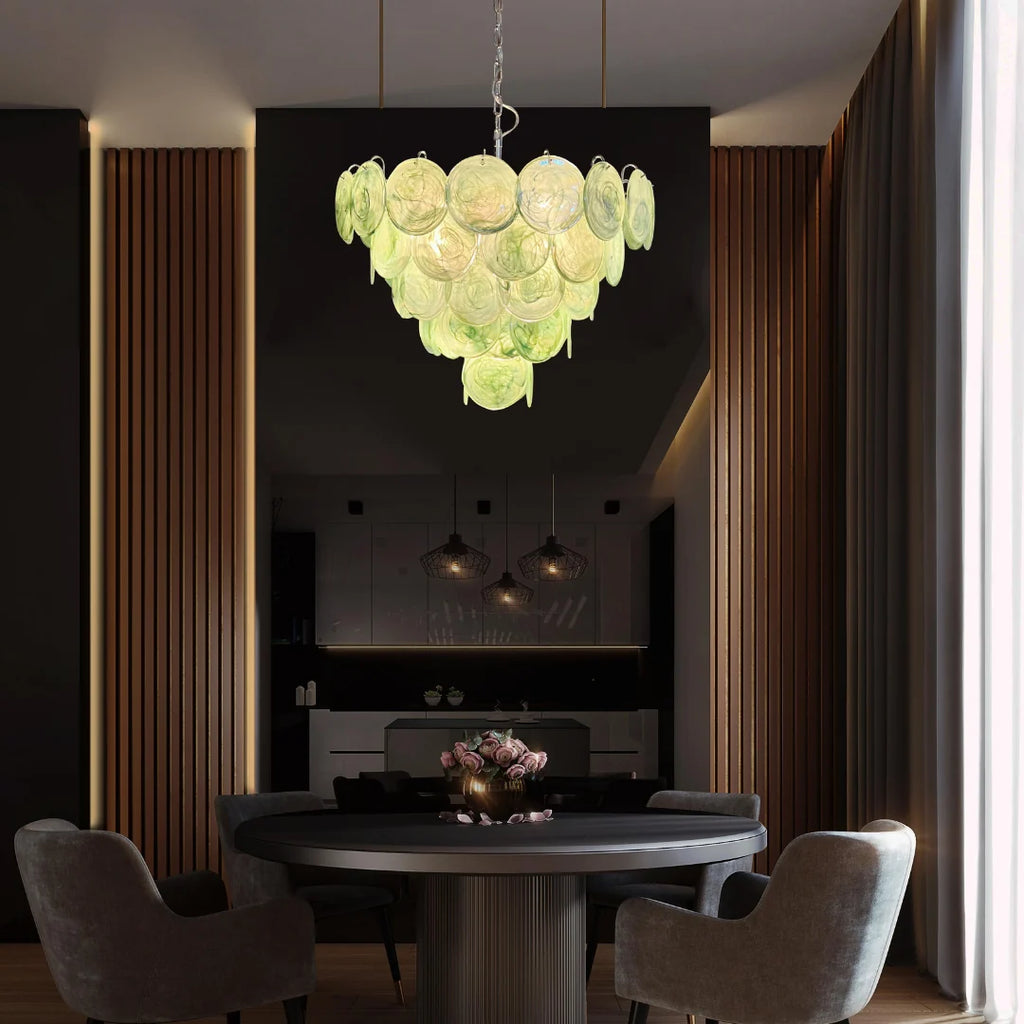 Elegant Green Murano Disc Chandelier