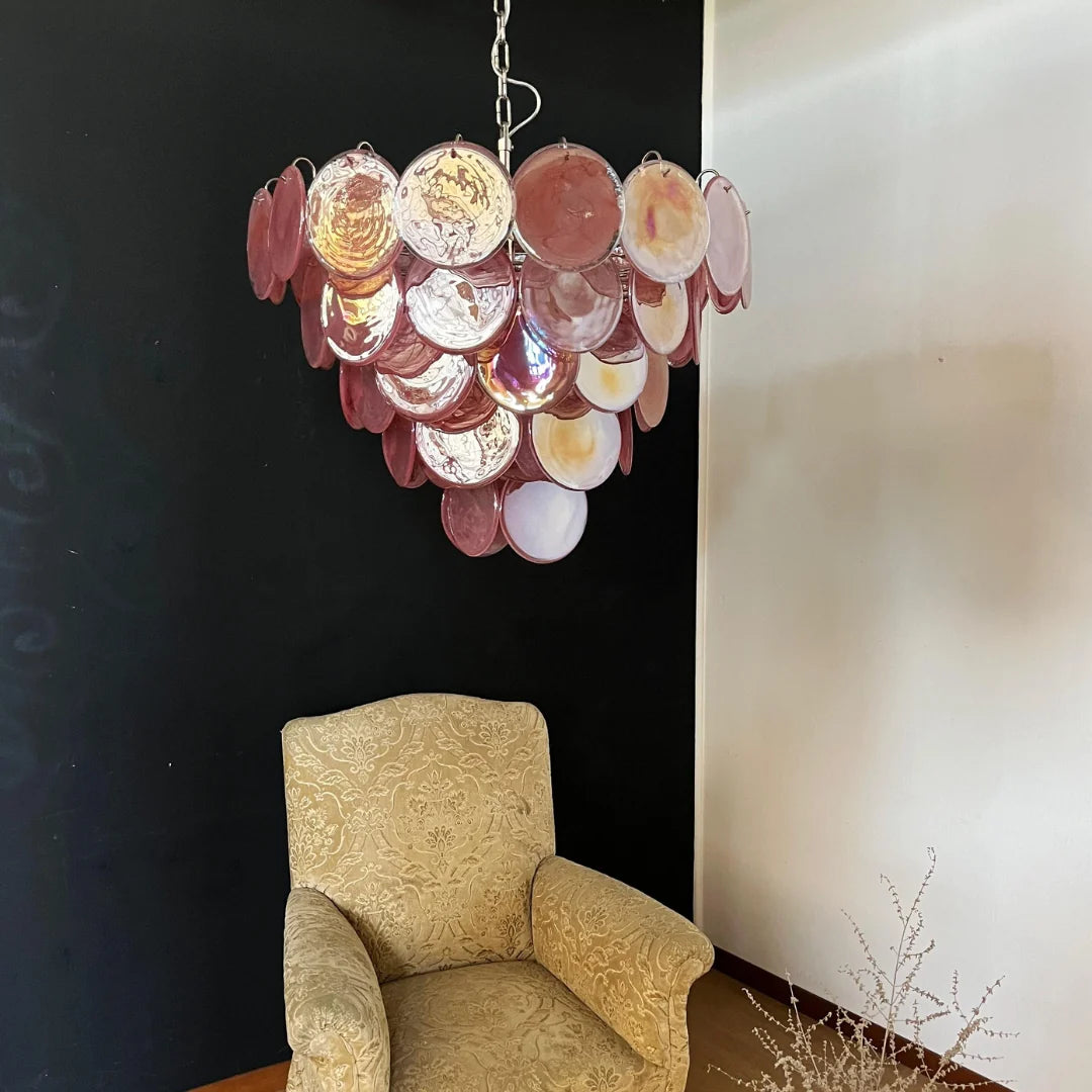 Pink Disc Murano Chandelier