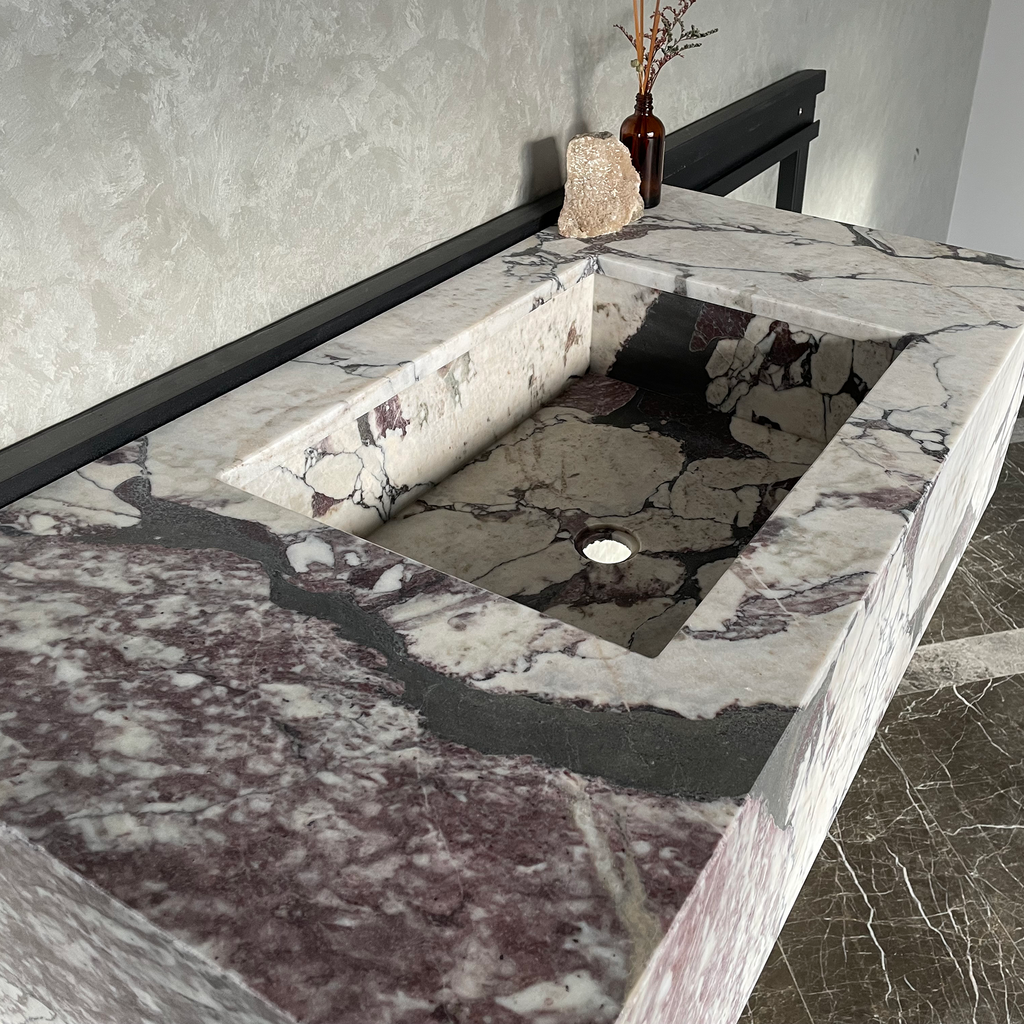 Calacatta Viola Marble Bathroom Vanity Sink - Hand Assembled