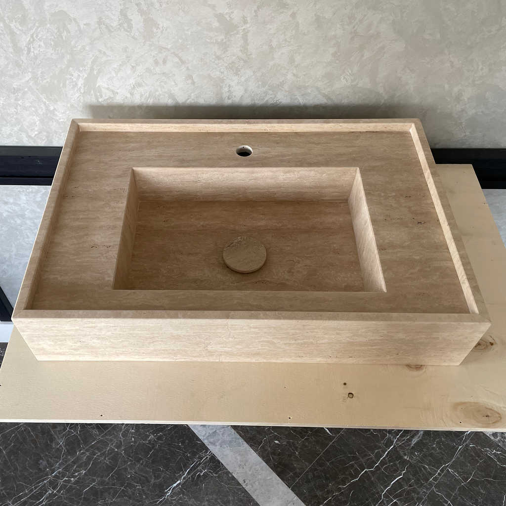Travertine Handcrafted Vein-Cut Beige Custom Bathroom Sink Basin