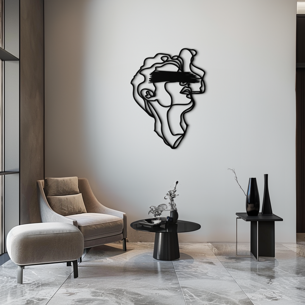 Metal Wall Art Abstract Blindfolded Men Minimalist Continuous Line
