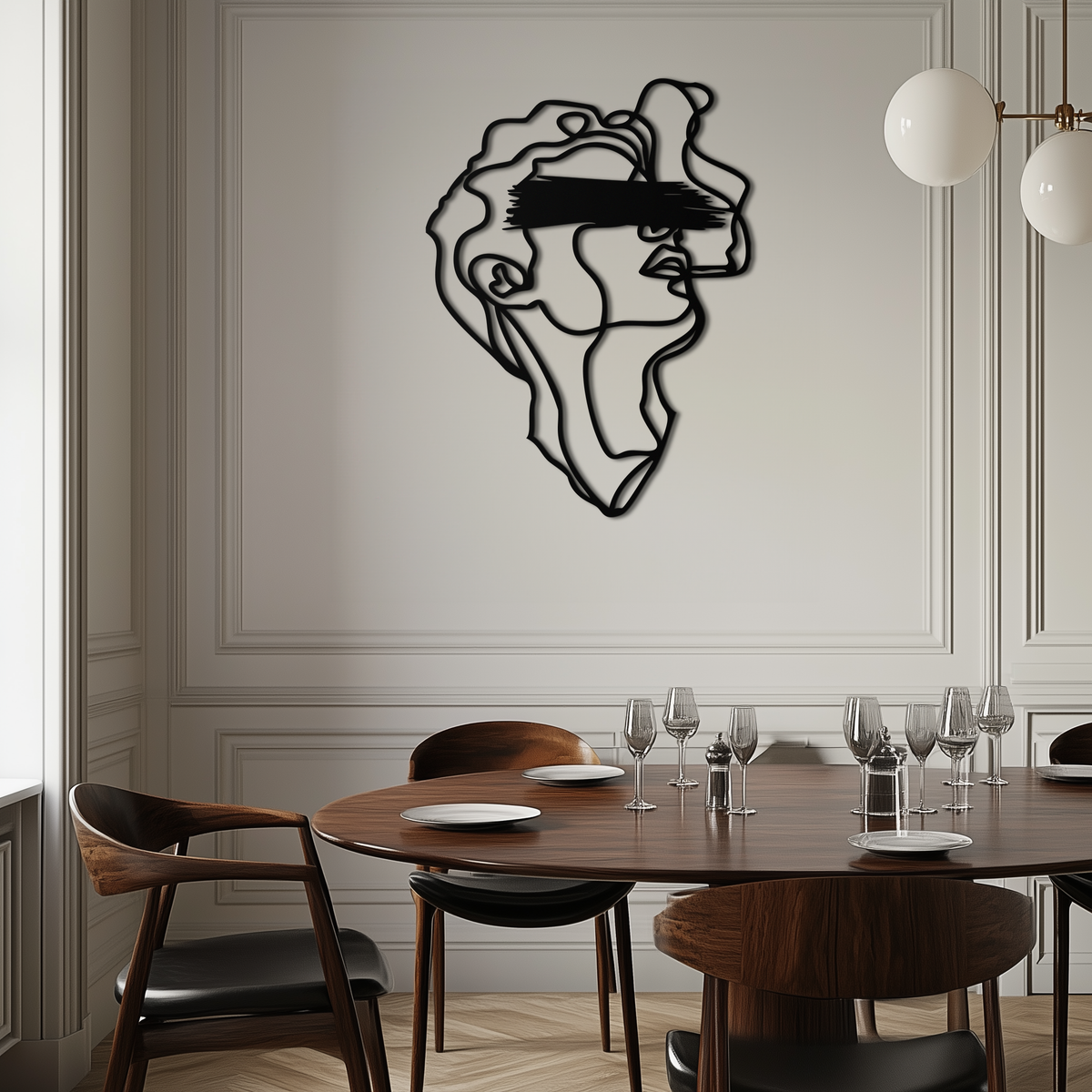 Metal Wall Art Abstract Blindfolded Men Minimalist Continuous Line