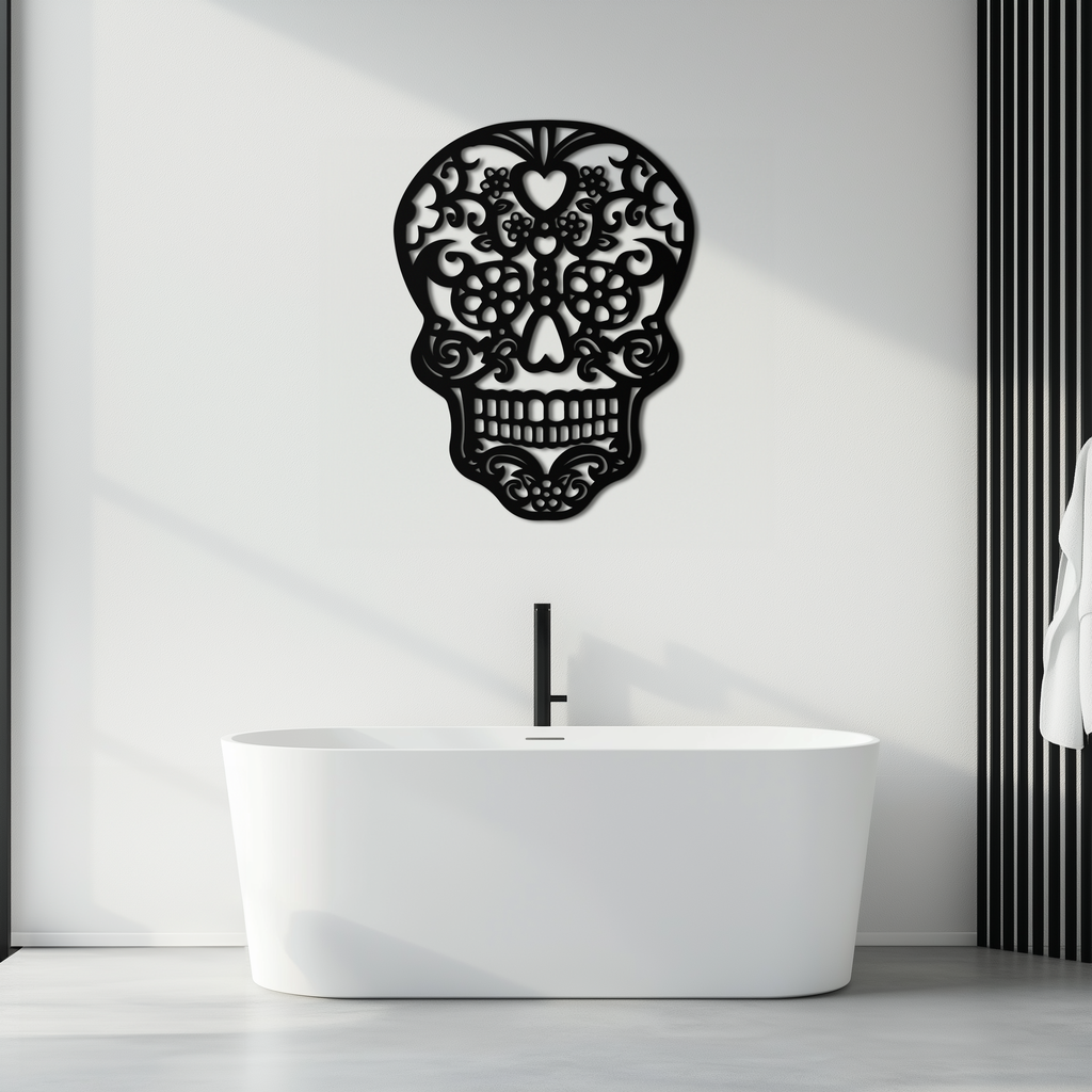Metal Floral Skull Wall Art - Intricate Gothic Halloween Decor