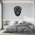 Metal Floral Skull Wall Art - Intricate Gothic Halloween Decor