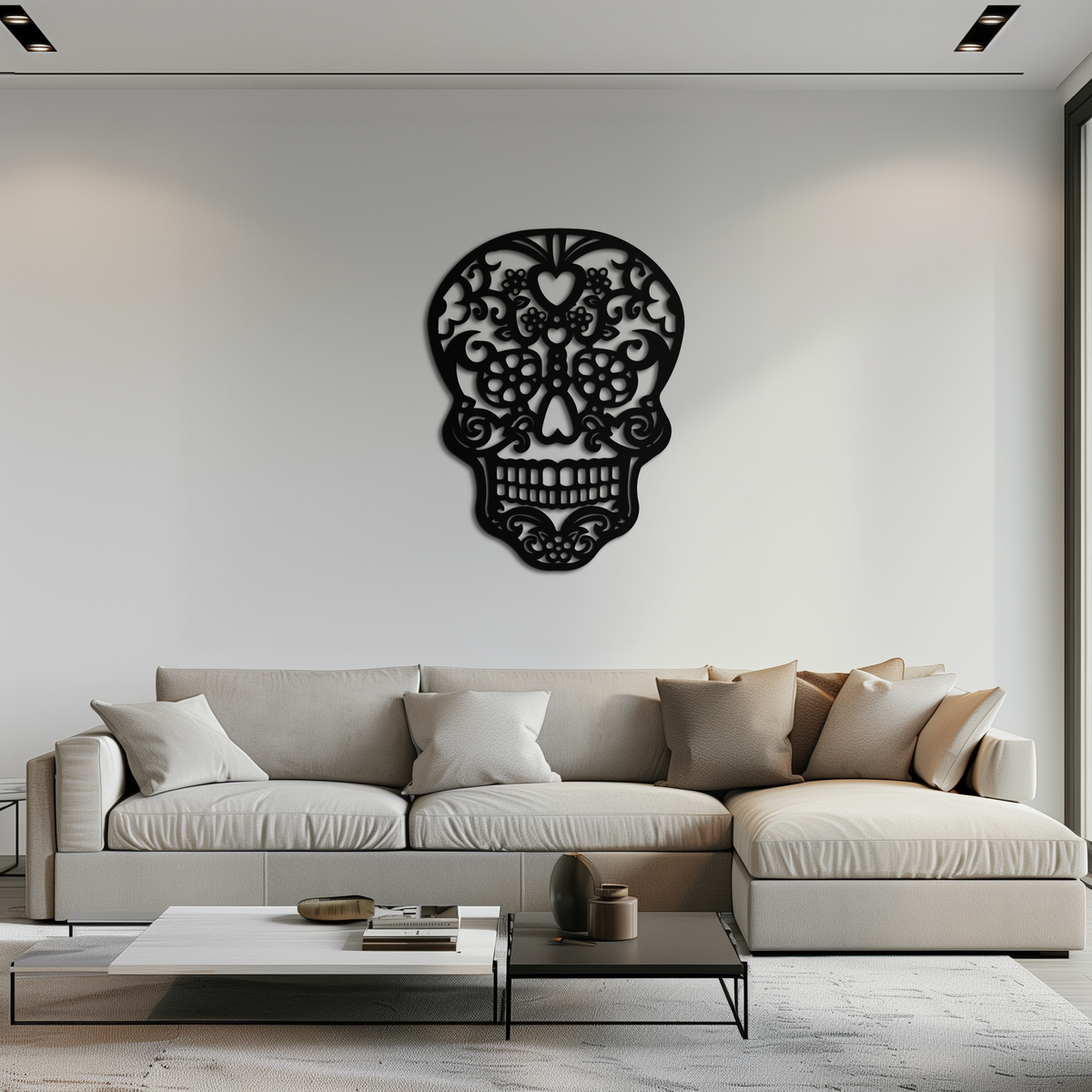 Metal Floral Skull Wall Art - Intricate Gothic Halloween Decor
