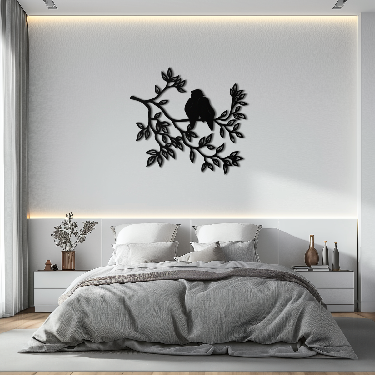 Love Birds Metal Wall Art - Romantic Silhouette Decor Design