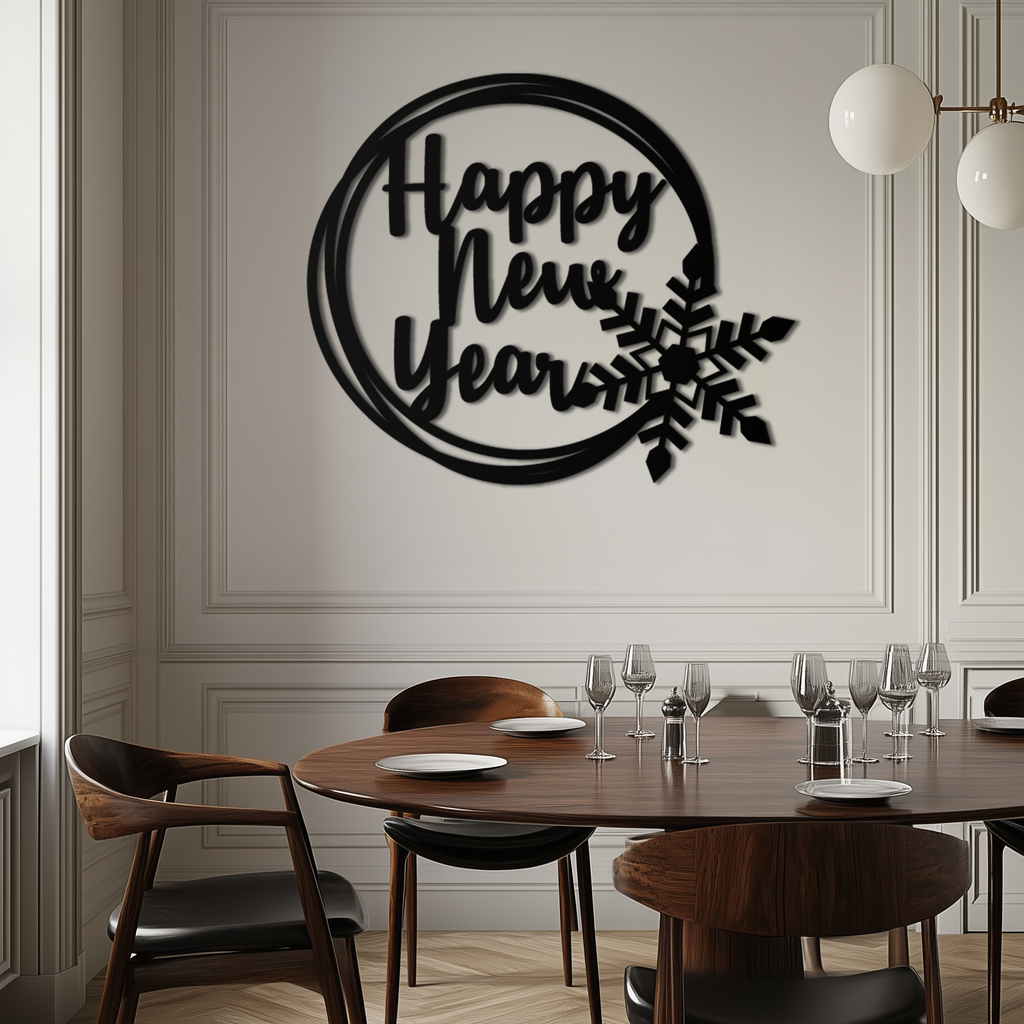 Steel Circular Snowflake Wall Art - Happy New Year Celebration