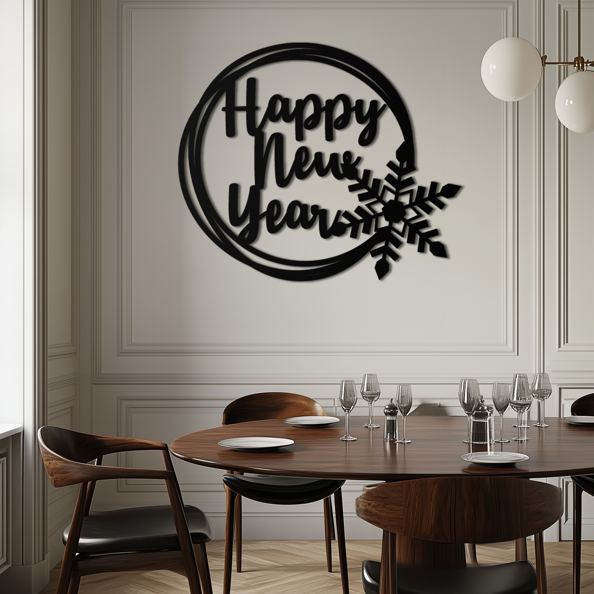 Steel Circular Snowflake Wall Art - Happy New Year Celebration