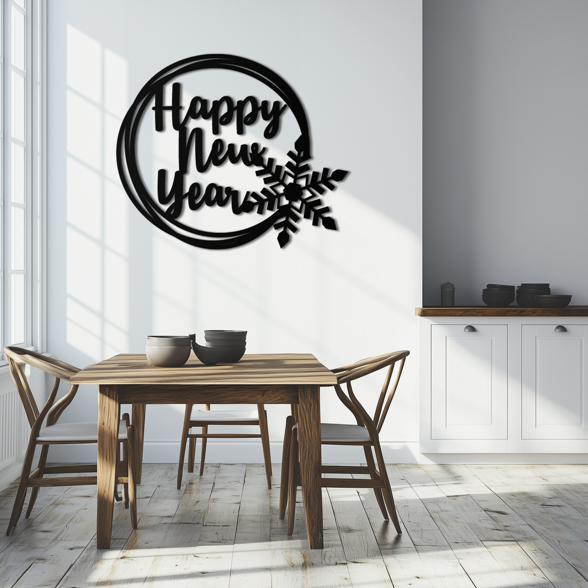 Steel Circular Snowflake Wall Art - Happy New Year Celebration
