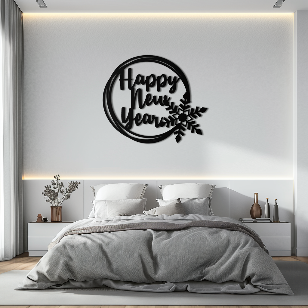 Steel Circular Snowflake Wall Art - Happy New Year Celebration