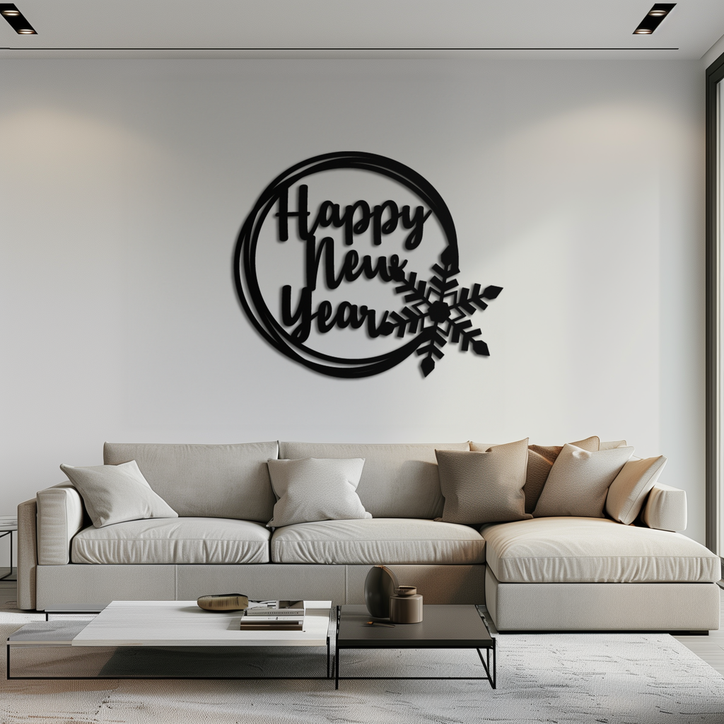 Steel Circular Snowflake Wall Art - Happy New Year Celebration