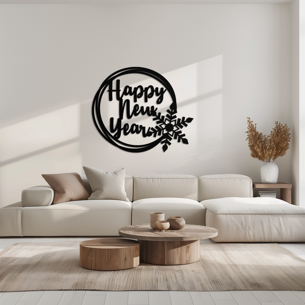 Steel Circular Snowflake Wall Art - Happy New Year Celebration