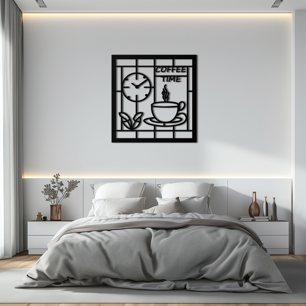 Durable Metal Coffee Cup and Clock Wall Art for Modern Farmhouse Kitchen Cafe Decor