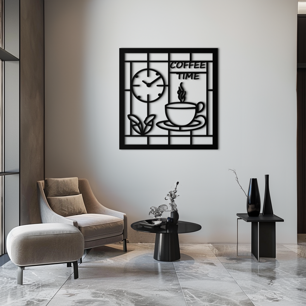 Durable Metal Coffee Cup and Clock Wall Art for Modern Farmhouse Kitchen Cafe Decor