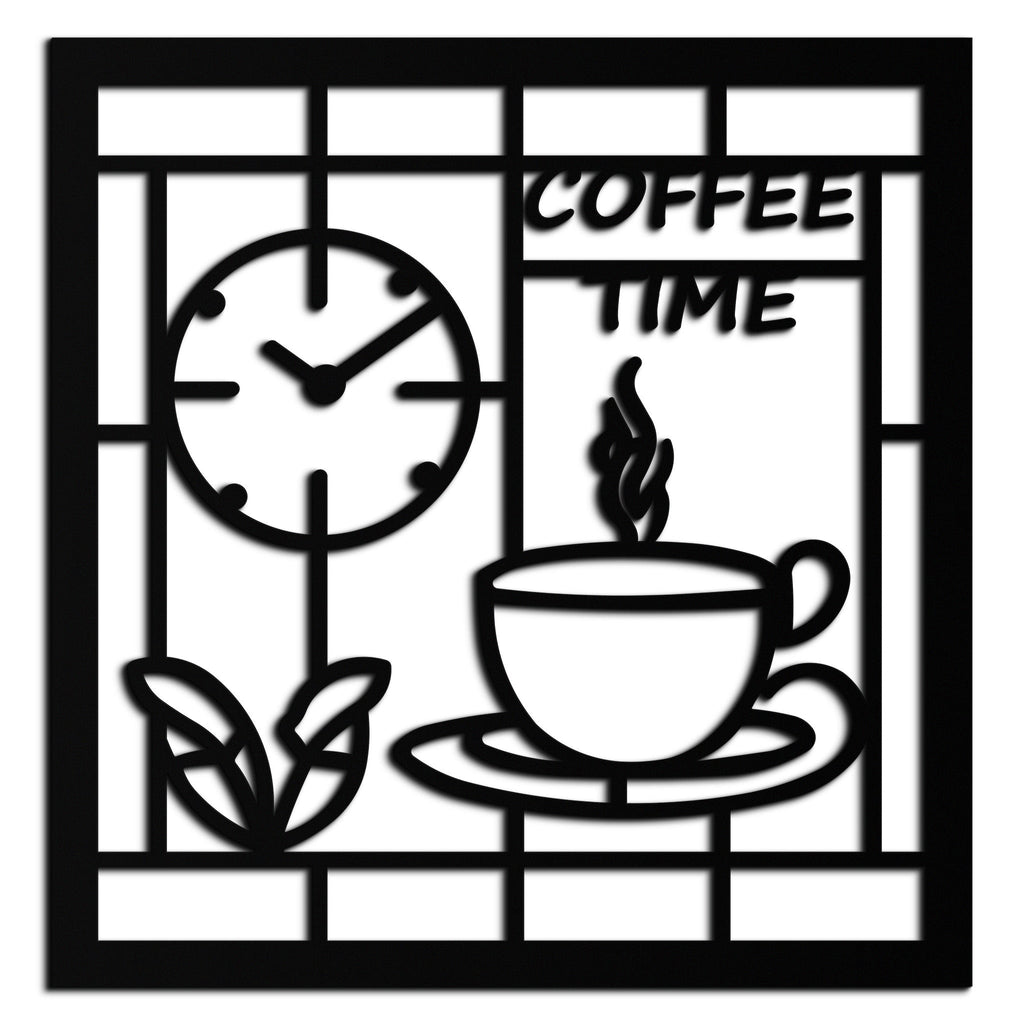 Durable Metal Coffee Cup and Clock Wall Art for Modern Farmhouse Kitchen Cafe Decor