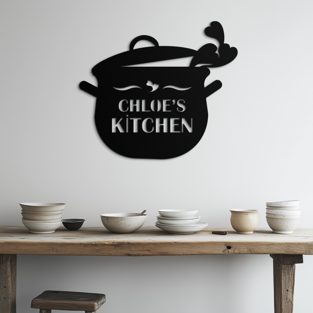 Metal Wall Art Cute Smiling Cooking Pot with Heart Steam - Playful Kitchen Decor