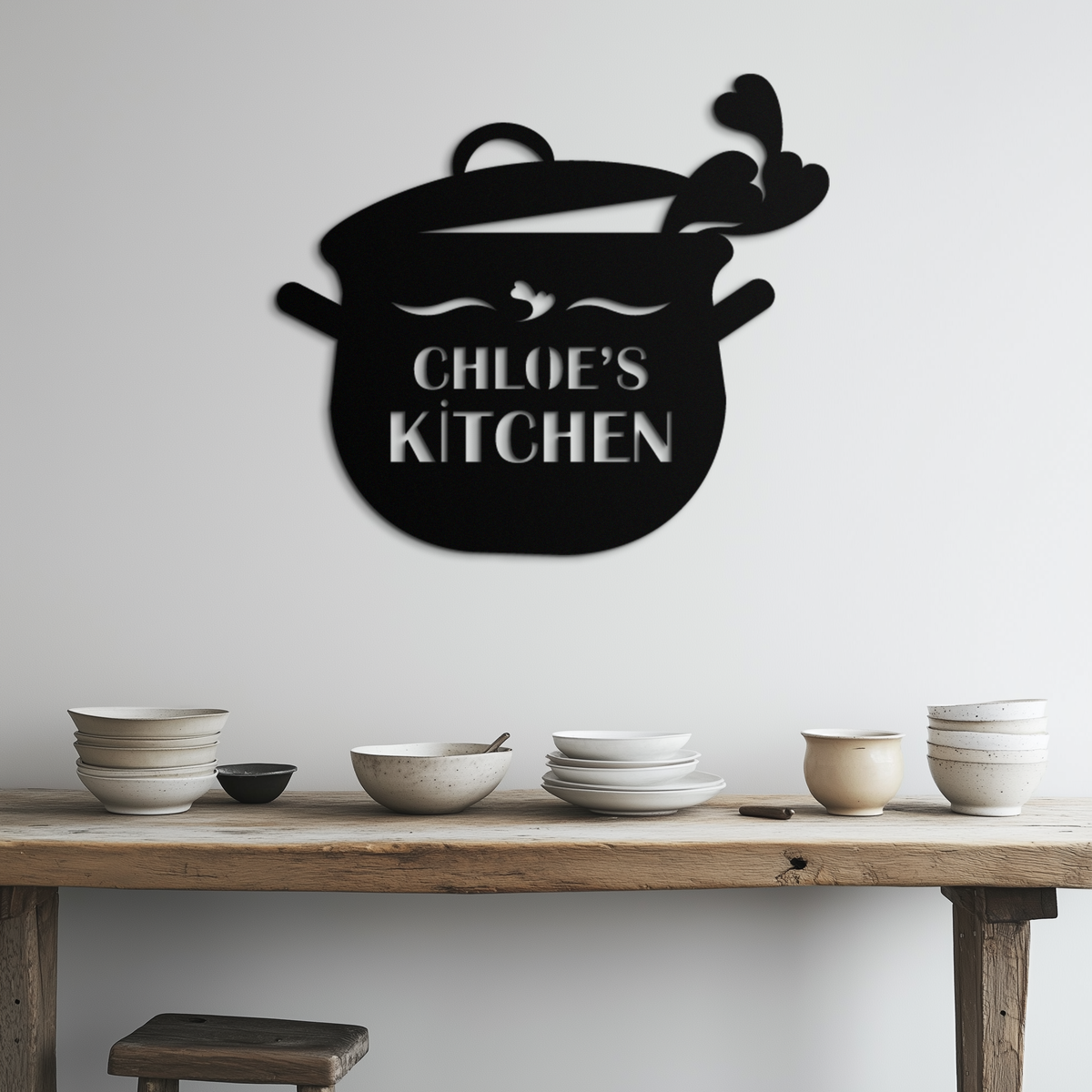 Metal Wall Art Cute Smiling Cooking Pot with Heart Steam - Playful Kitchen Decor