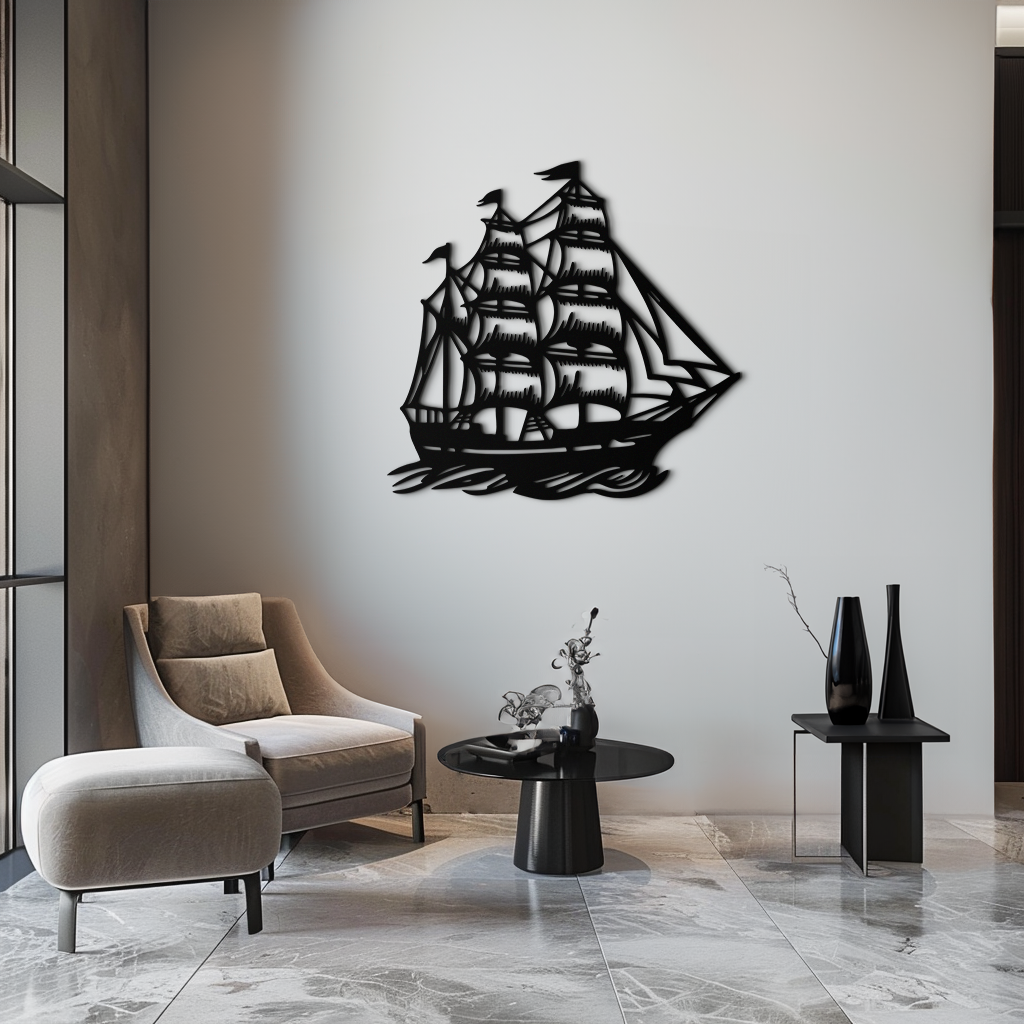 Metal Viking Longship Wall Art - Norse-Inspired Steel Sculpture