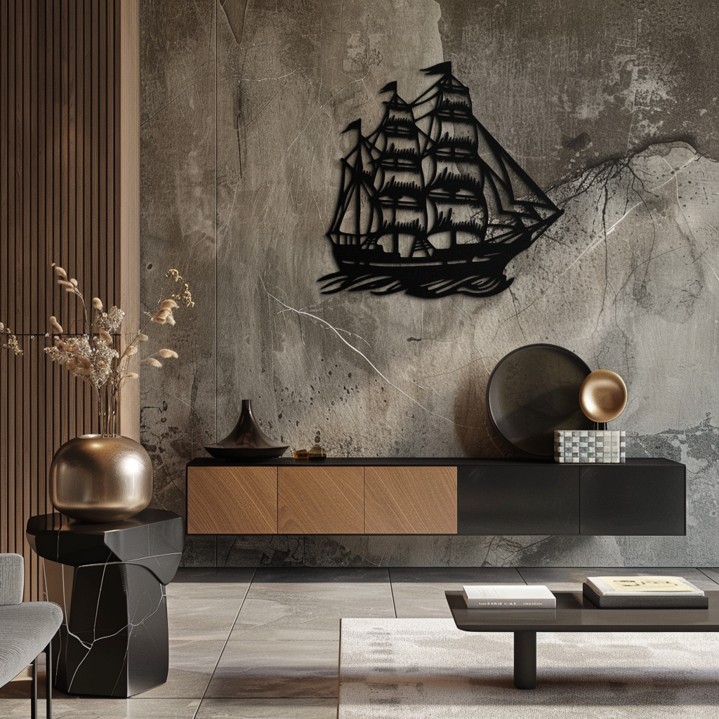 Metal Viking Longship Wall Art - Norse-Inspired Steel Sculpture