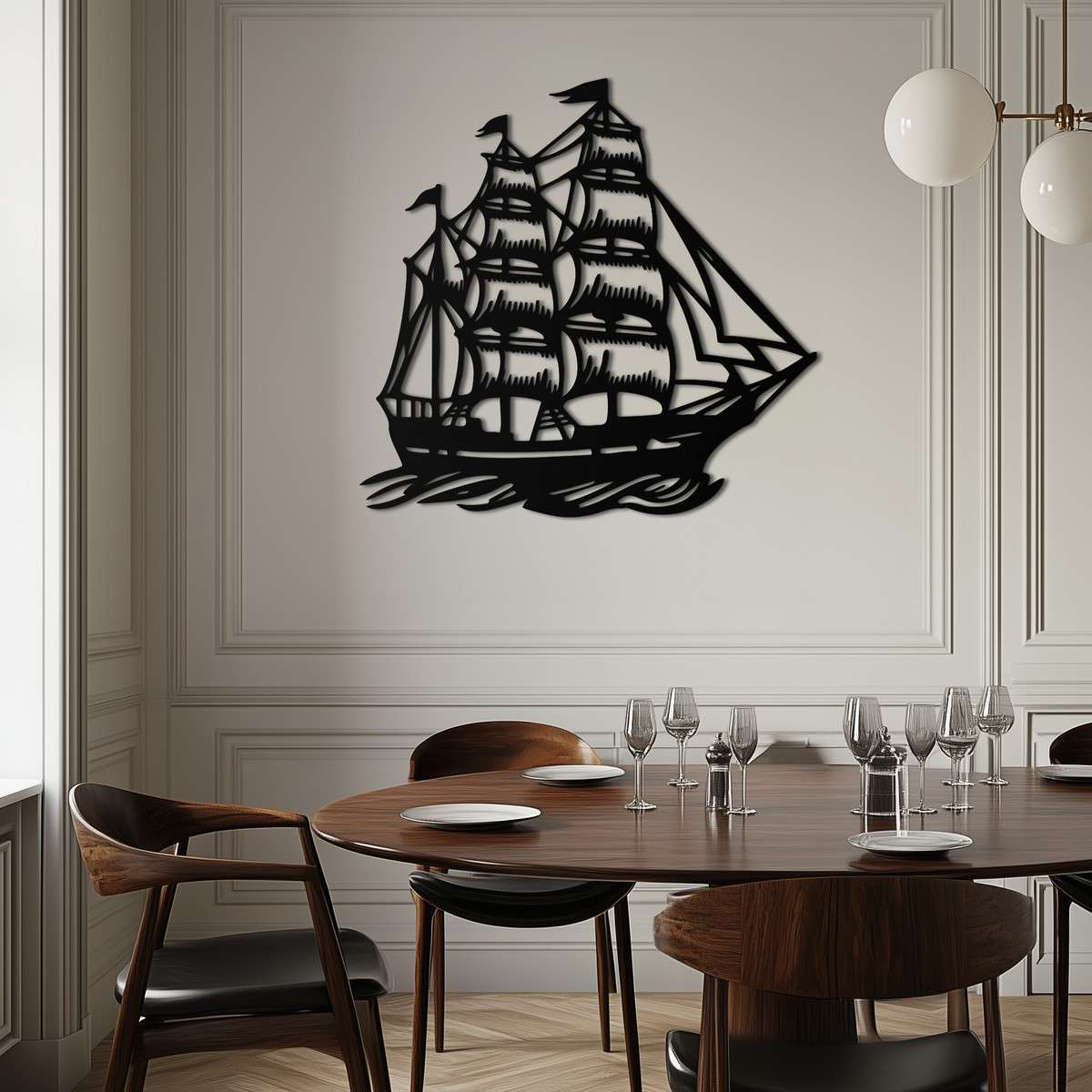 Metal Viking Longship Wall Art - Norse-Inspired Steel Sculpture