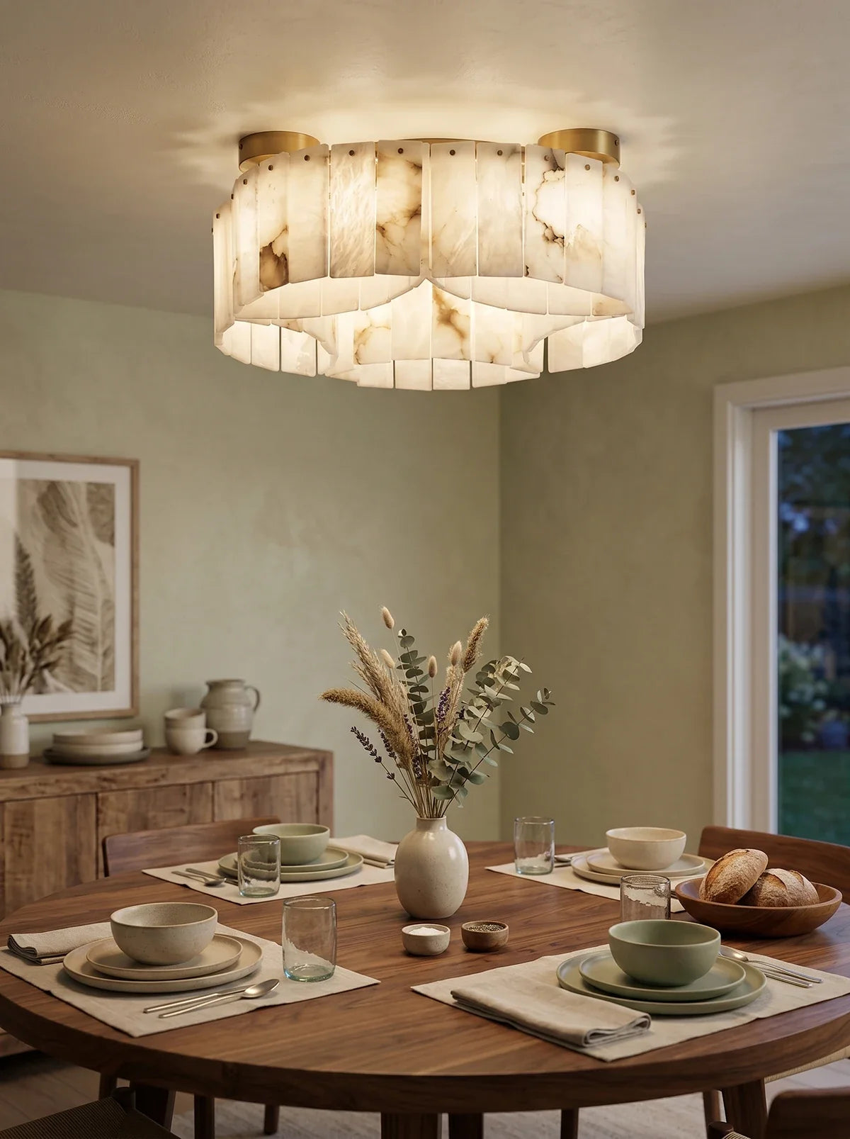 Luxe White Alabaster Ceiling Lamp