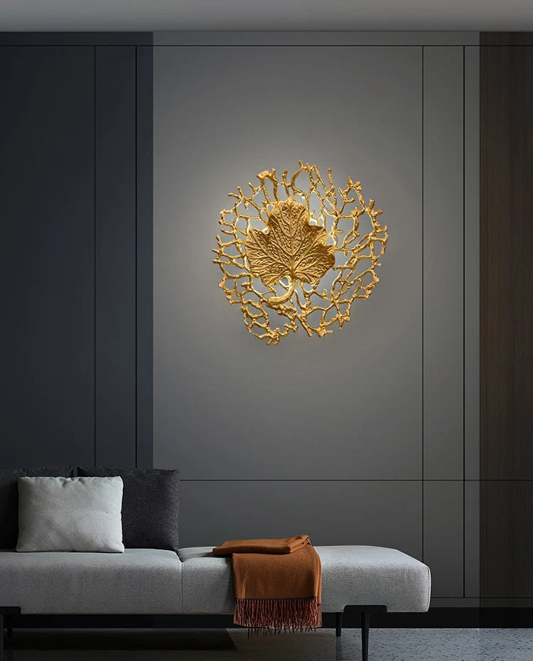 Leaf-Shaped Brass Biophilic Wall Lamp