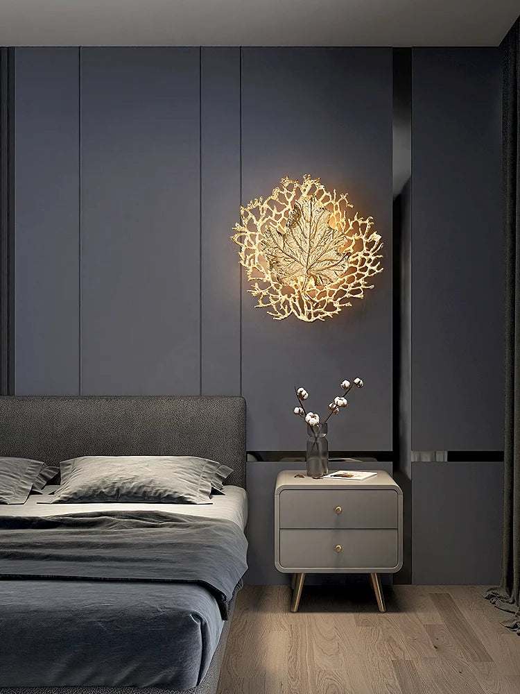 Leaf-Shaped Brass Biophilic Wall Lamp