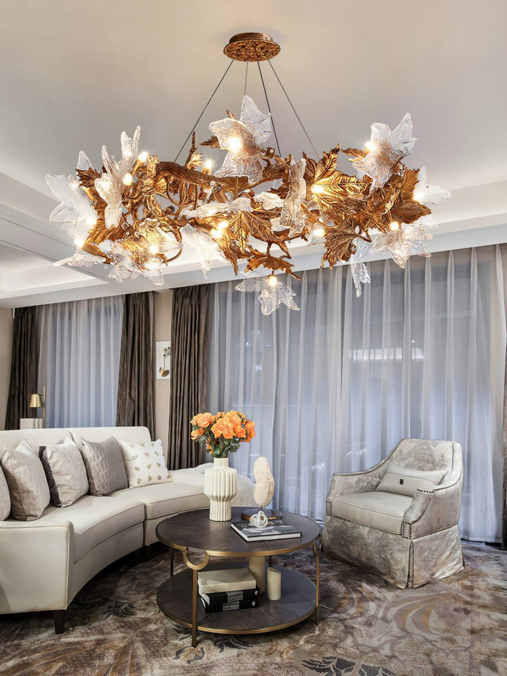 Maple Leaf Brass Chandelier